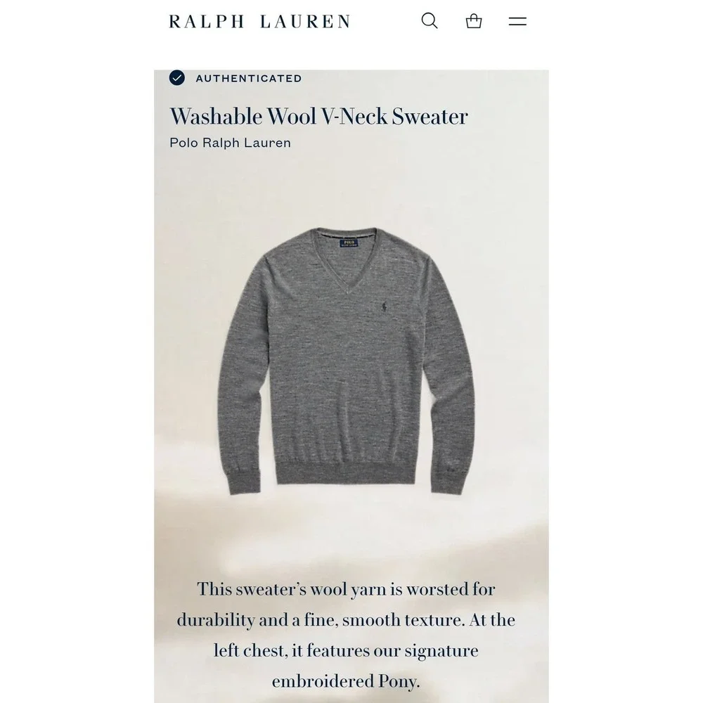 POLO RALPH LAUREN MERINO WOOL SWEATER MENS SMALL BLUE V NECK WASHABLE PREPPY